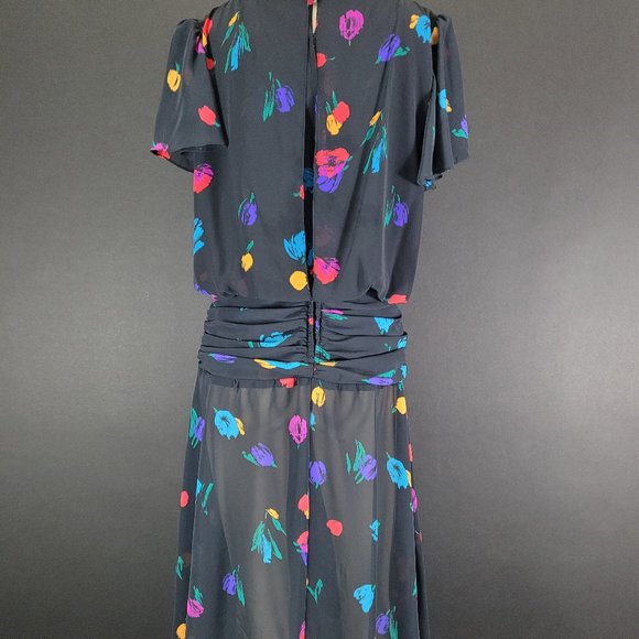 80s Sheer Black Abstract Floral Dress - Picture 10 of 14